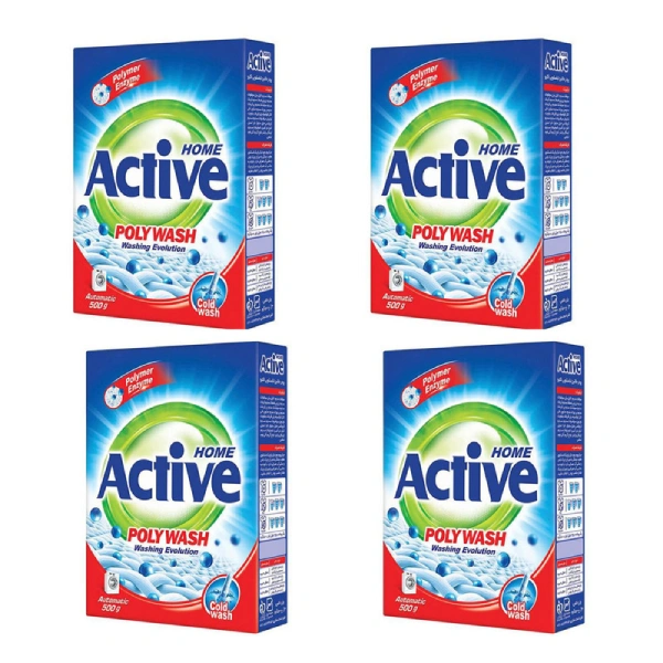چهار بسته پودر لباسشویی ماشینی پلی واش 500 گرمی اکتیو