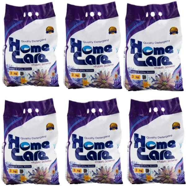 شش بسته سه کیلوگرمی پودر لباسشویی Home Care با رایحه اسطوخودوس و شکوفه پرتقال برای خرید عمده