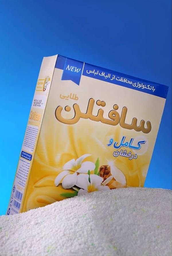 جعبه سافتلن طلایی کامل و درخشان 500 گرمی، شوینده لباس با تکنولوژی محافظت از الیاف و رایحه طلایی