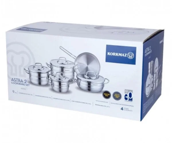 سرویس قابلمه استیل کرکماز مدل 1900 آسترا 9 پارچه korkmaz